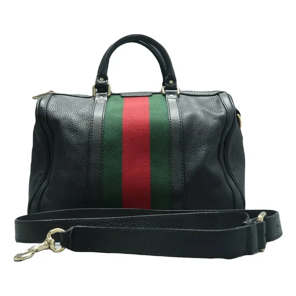 GUCCI Boston Black Leather Satchel 697-021225 - Picture 1 of 12